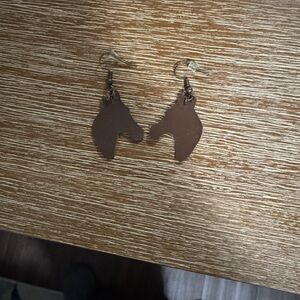 Brown Leather Horse Head Earrings